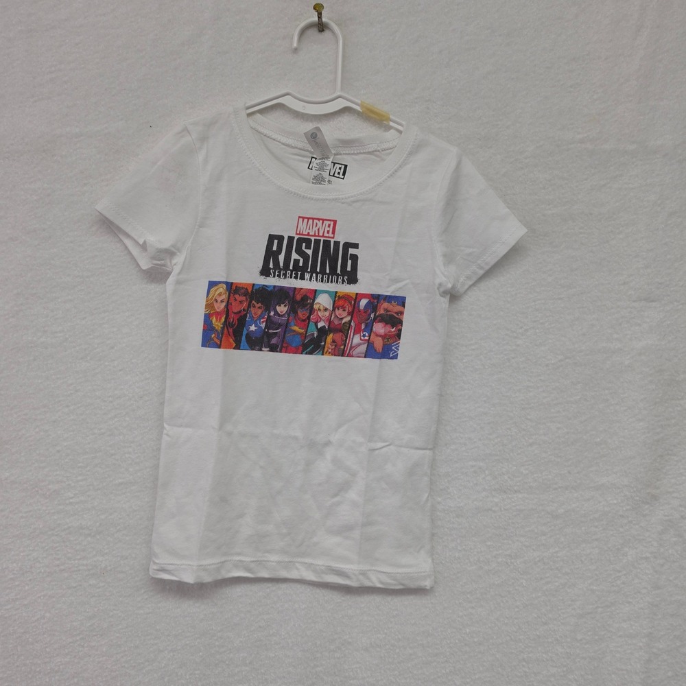 Marvel themed Rising Secret Warriors Kids Graphic Tee White Next Level XS 3/4
